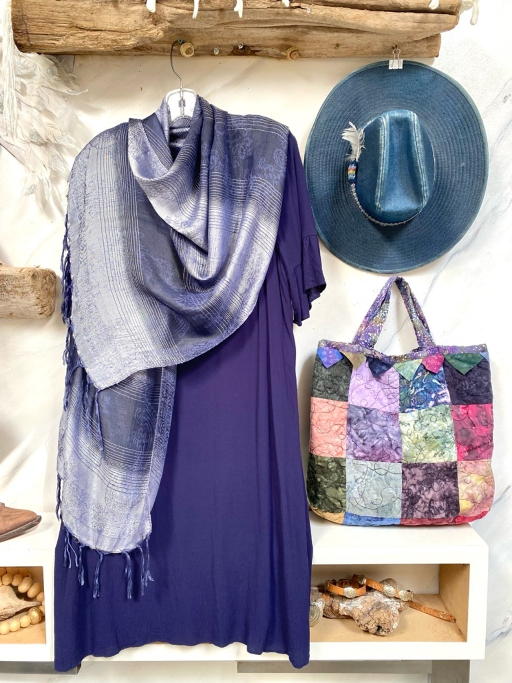 Blue silver SILK blend pashmina boho scarf/wrap costal Mediterranean vacay vibe